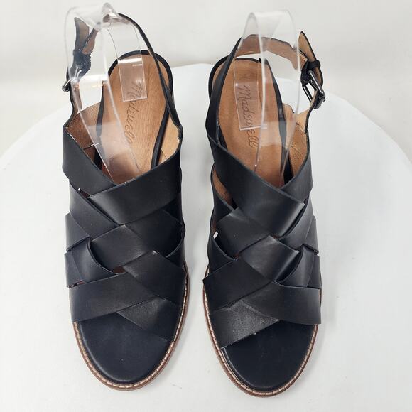 Madewell The Cindy Sandal Size 11 Black Leather Criss Cross Slingback Stack Heel - Picture 3 of 13